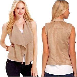 Kut From the Kloth Faux Suede Vest Drape Collar Vest Tan Brown Western B…